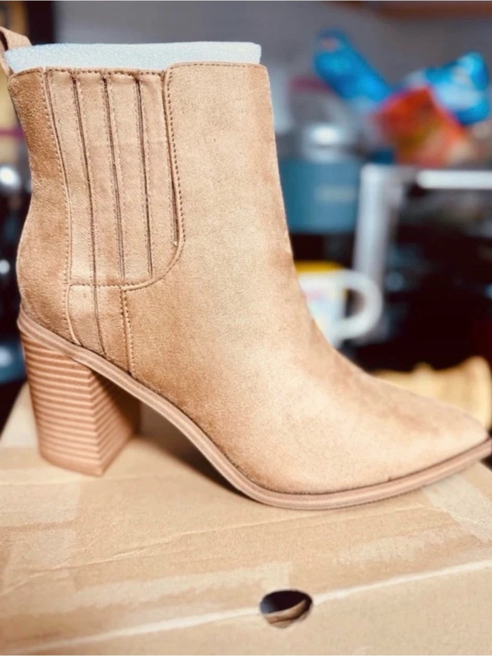 Chelsea Suede Chunky Heel Boots ~ Neutral Color